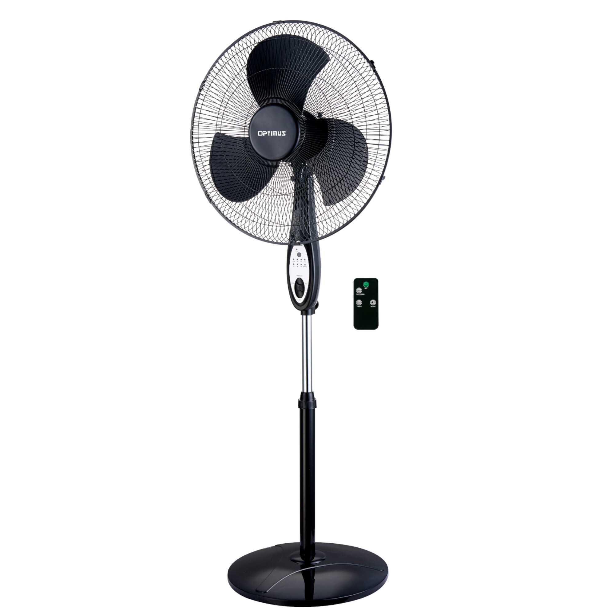 Optimus 18" Oscillating Stand Fan, Remote Control, Black F-1872BK
